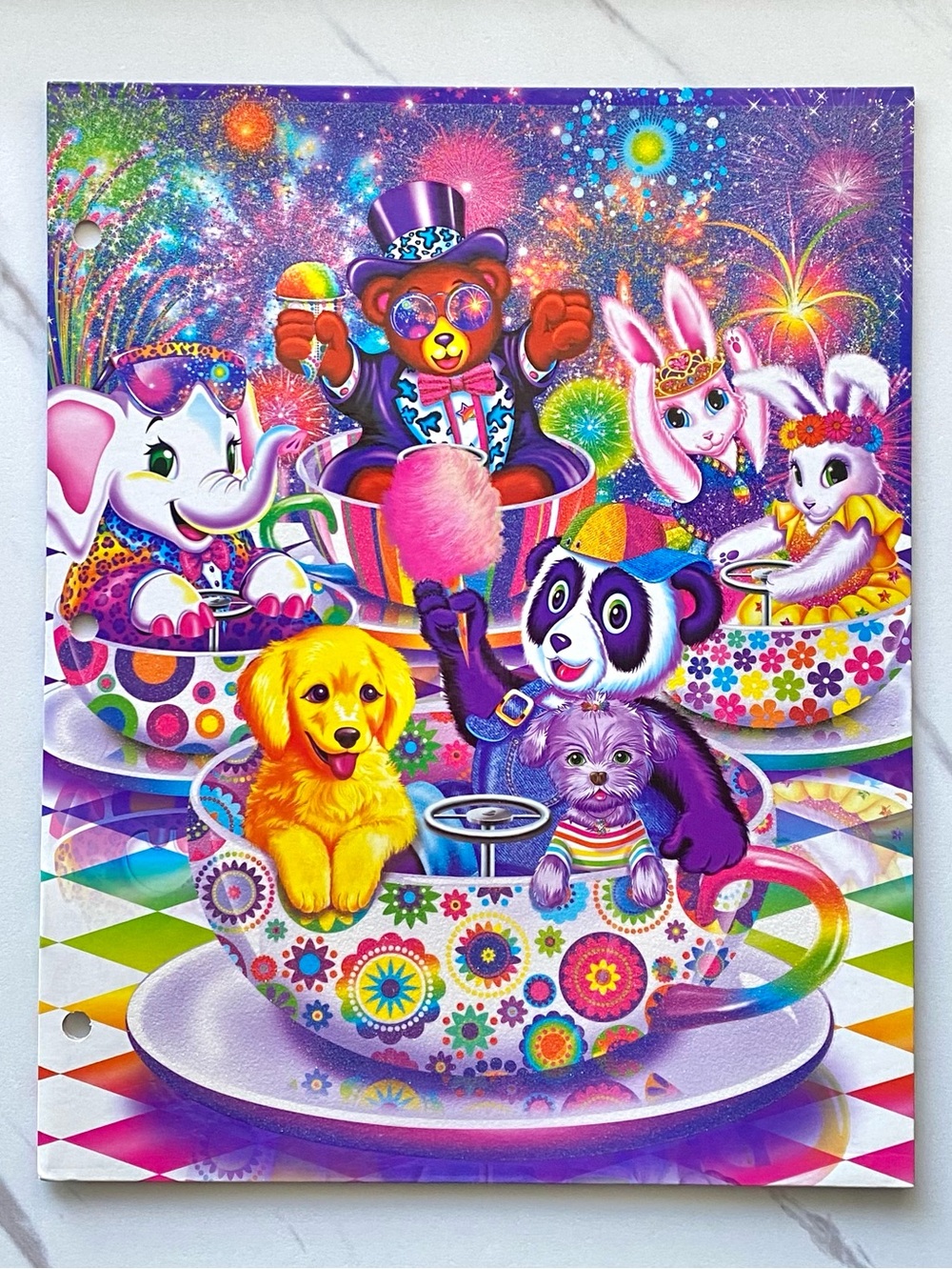 Lisa Frank teacup ride party glitter folder